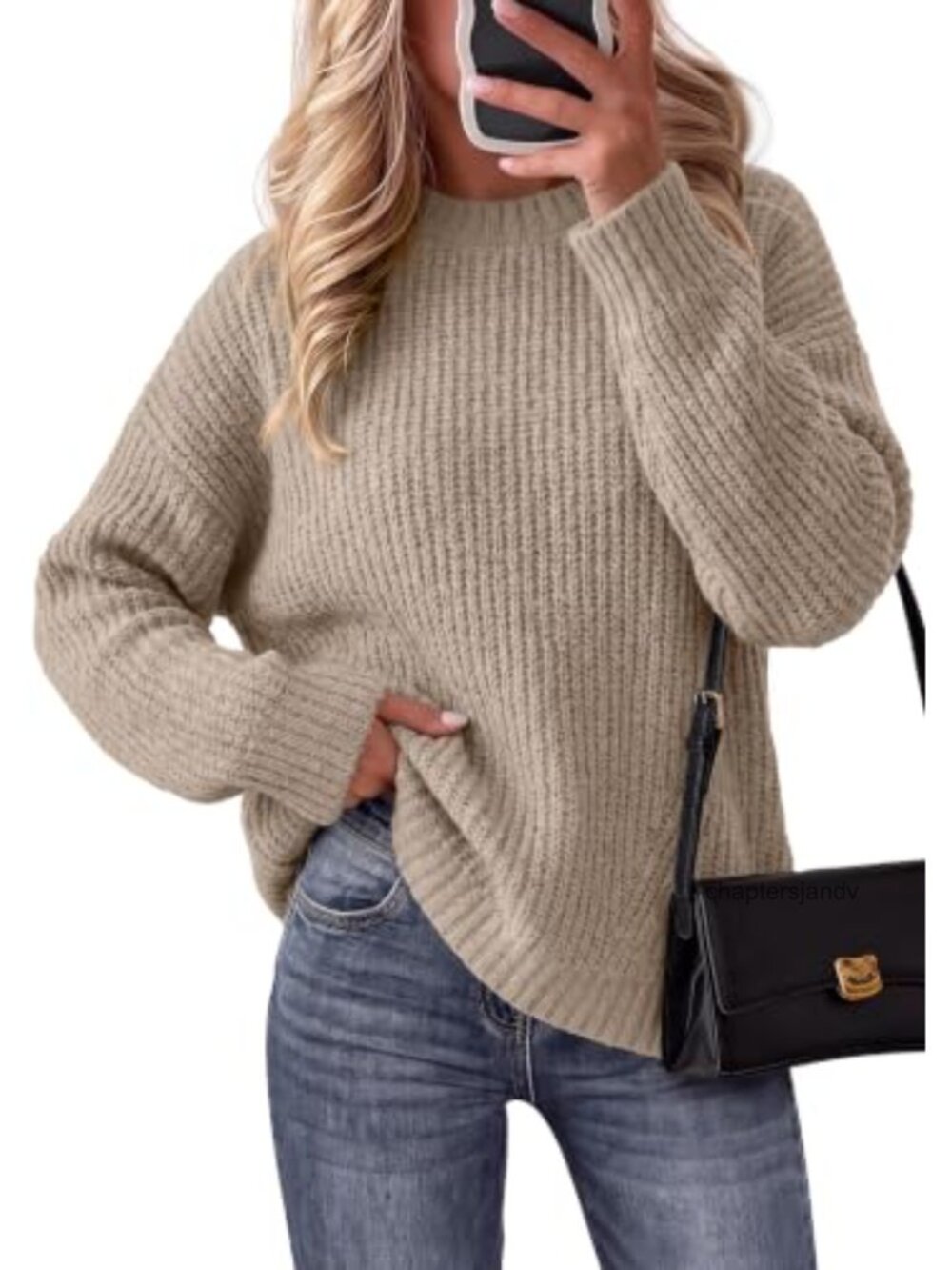 Womens Long Sleeve Chunky Knit Oversized Crew Neck Pullover Sweater